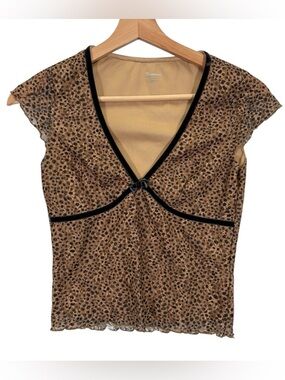 Vintage Y2k NOBO No Boundaries Leopard Pring Baby Doll Tee Shirt Size XS